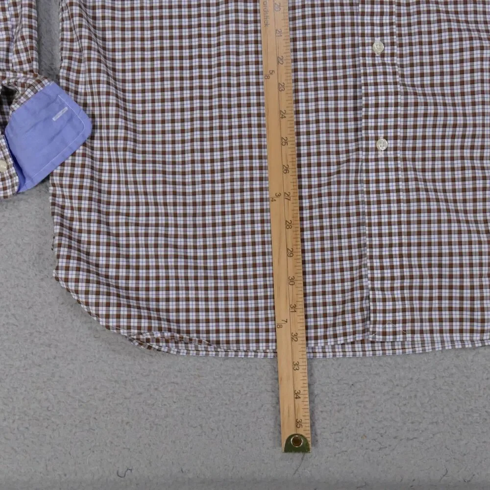 Polo ralph Lauren Shirt Mens XL Brown Blue Plaid Button Down Long Sleeve